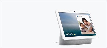 جهاز Google Nest Hub مع شاشة عرض لعرض الصور والمعلومات.